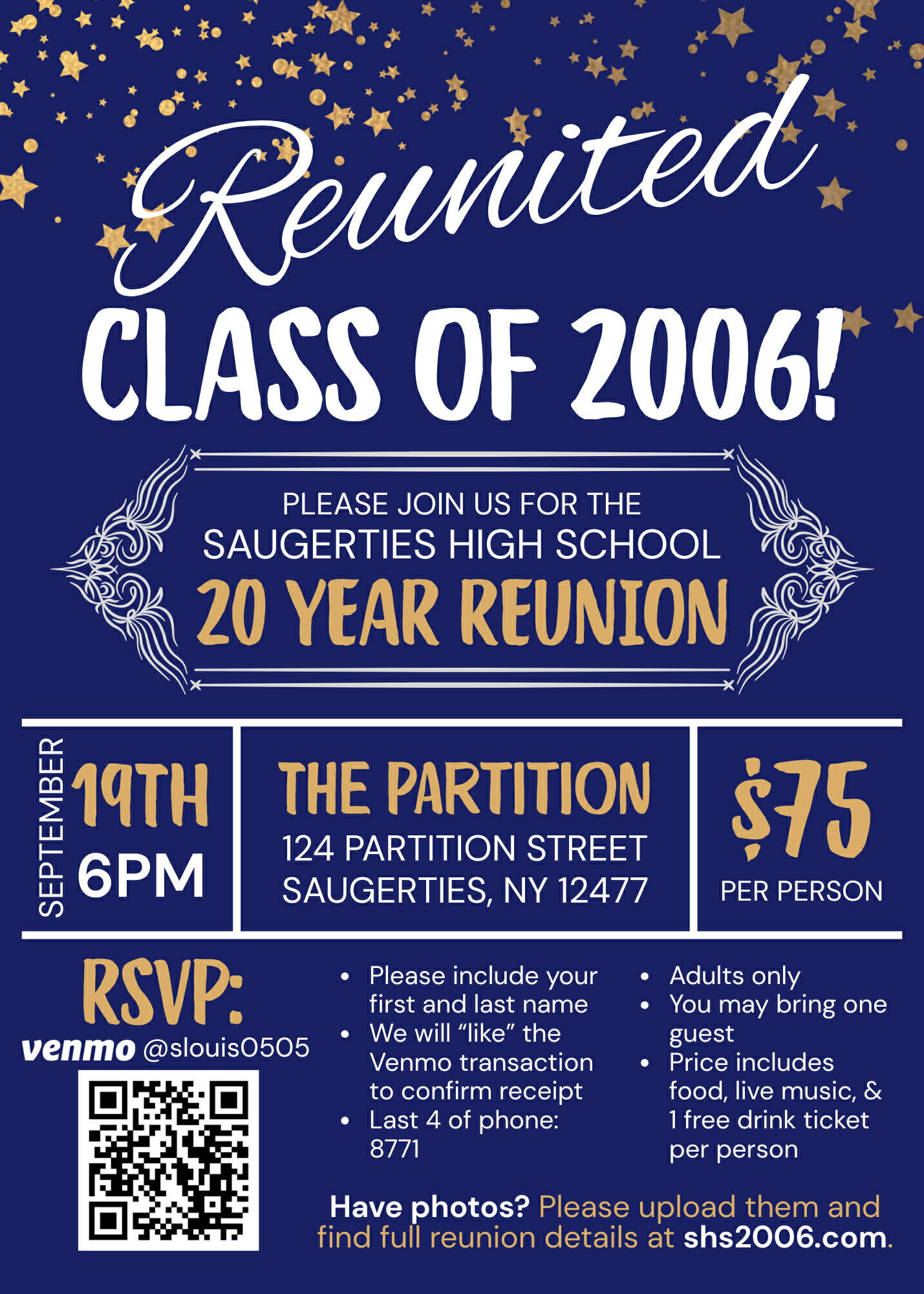 Save the Date — Sawyer Class of 2006 20 year reunion, Saturday September 19th at The Partition Bar in Saugerties